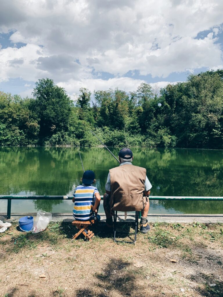 Infographic showing a grandpa and grandson fishing