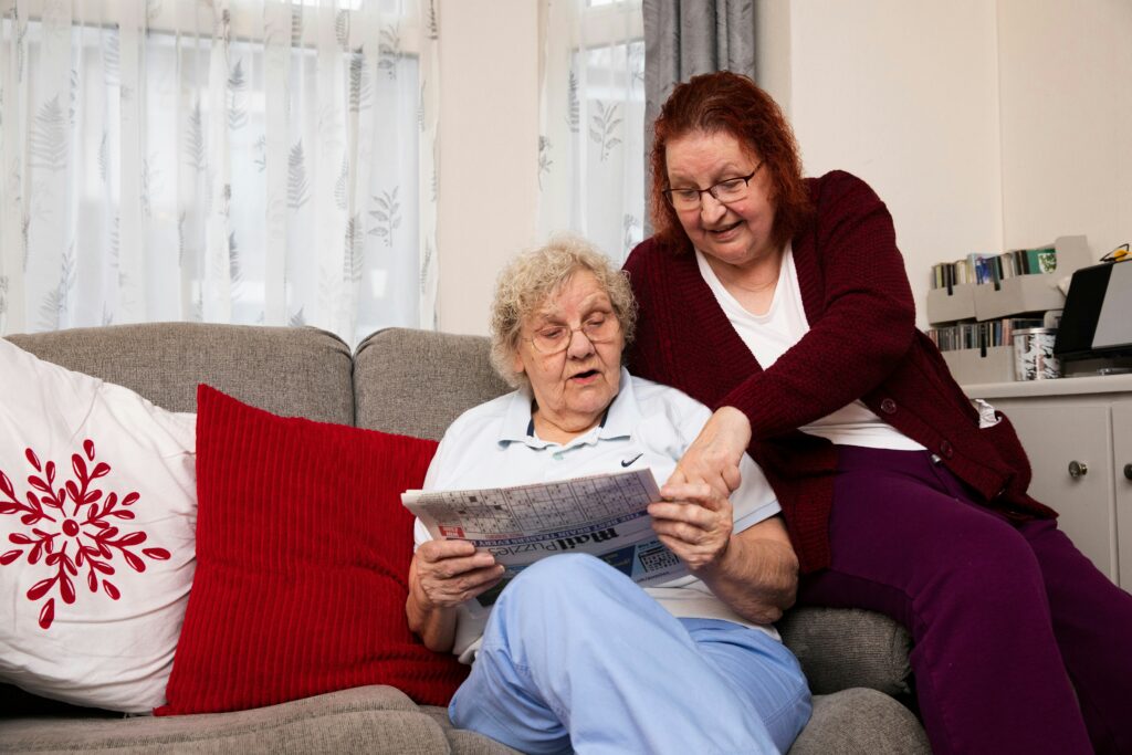 Infographic showing a lady in a long-term care facility
