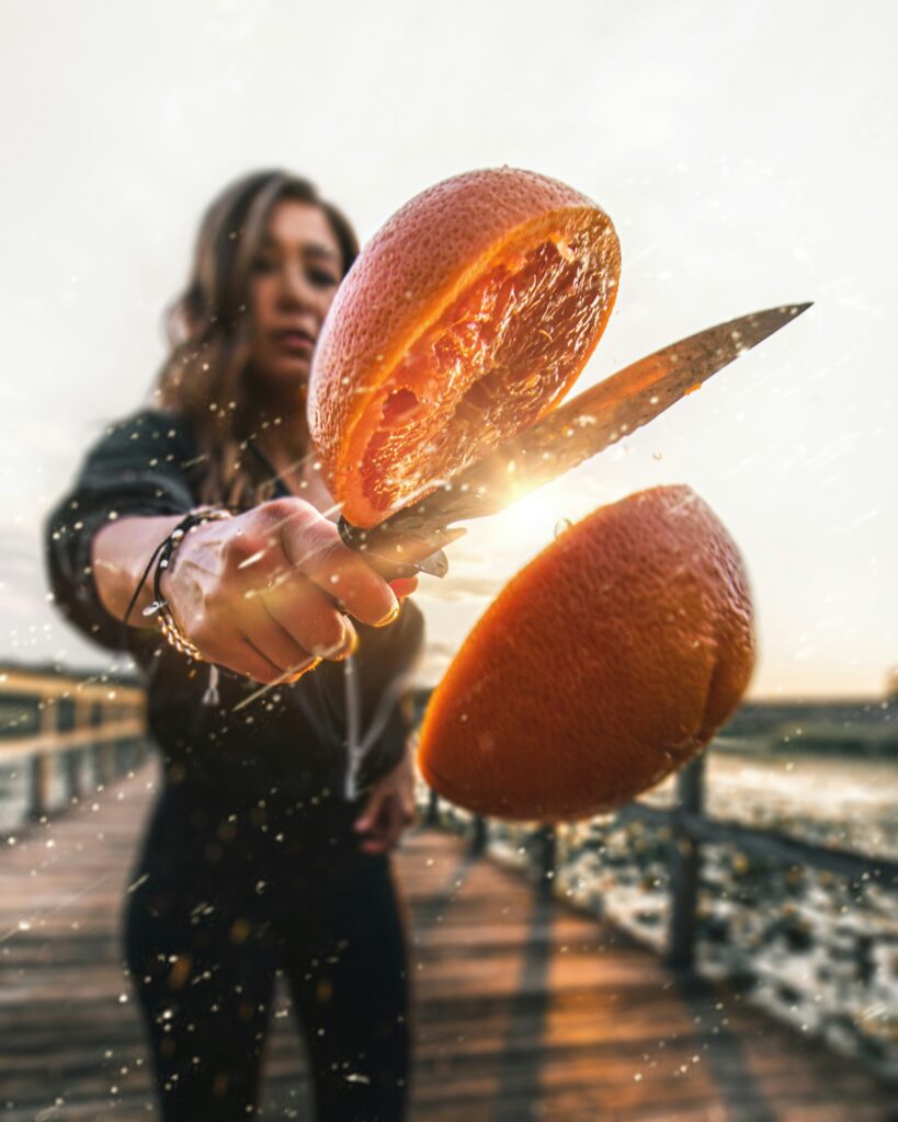 Infographic of cutting an orange