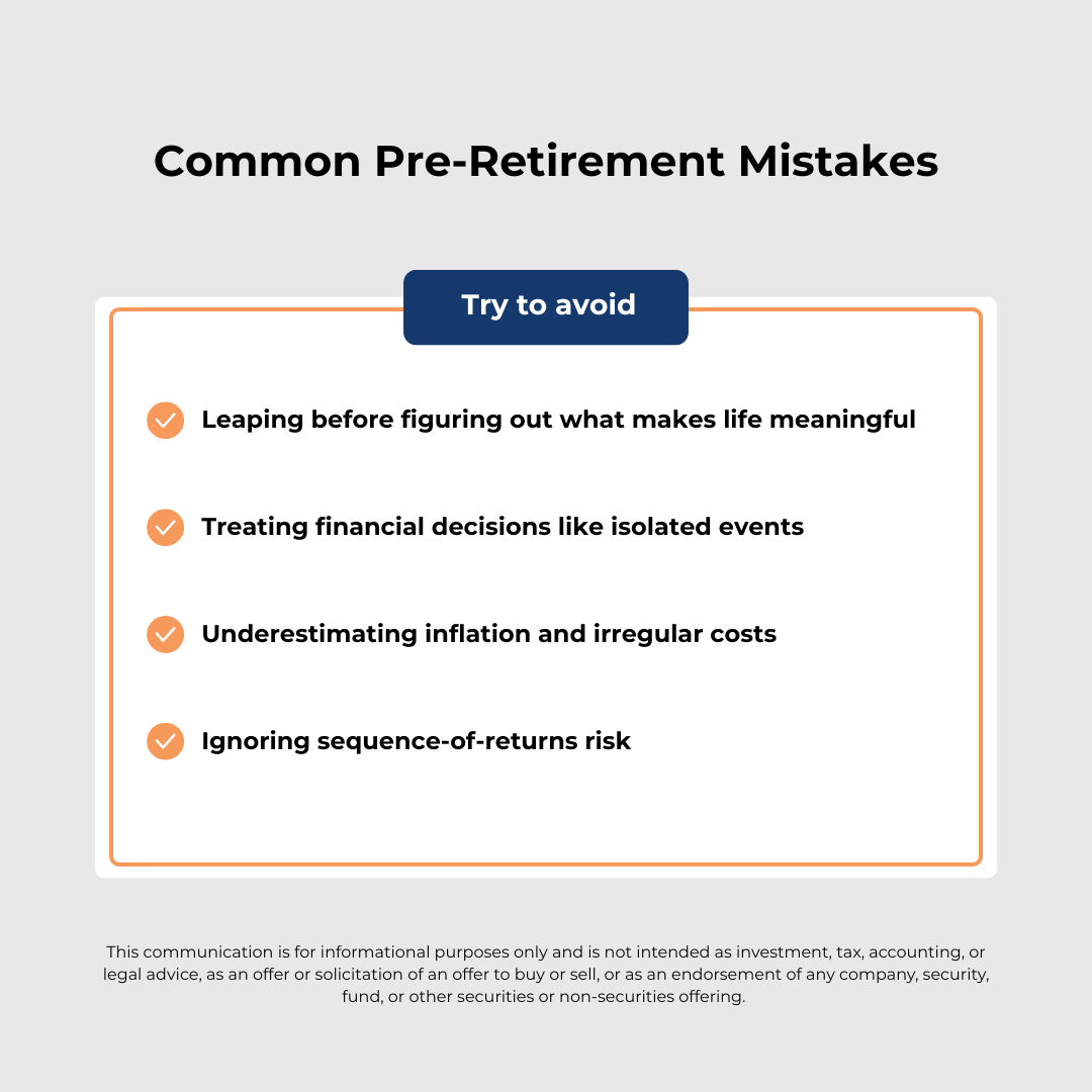 Infographic displaying the common pre-retirement mistaks